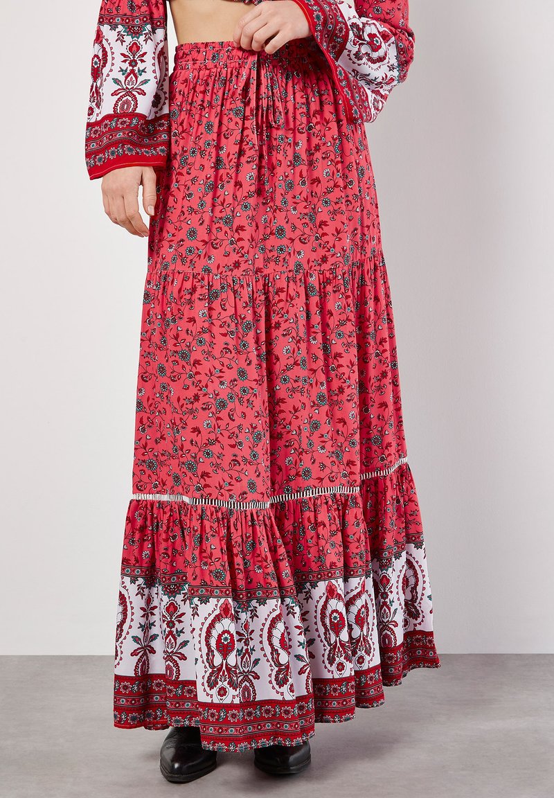 Apricot SARASA FLORAL - Falda larga - red