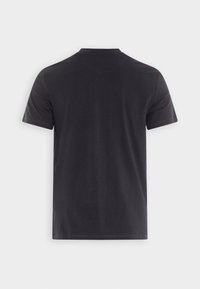 Dark navy blue cotton t-shirt, short sleeves, crew neck, smooth texture, simple design, no graphics or embellishments.