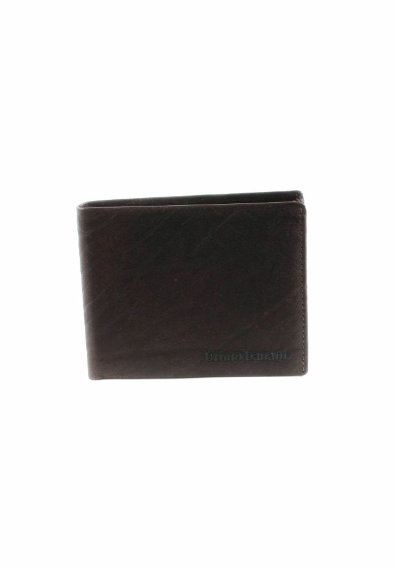 Brown leather wallet with a minimalist design, featuring a smooth texture and embossed "bruno banani" logo on the front.