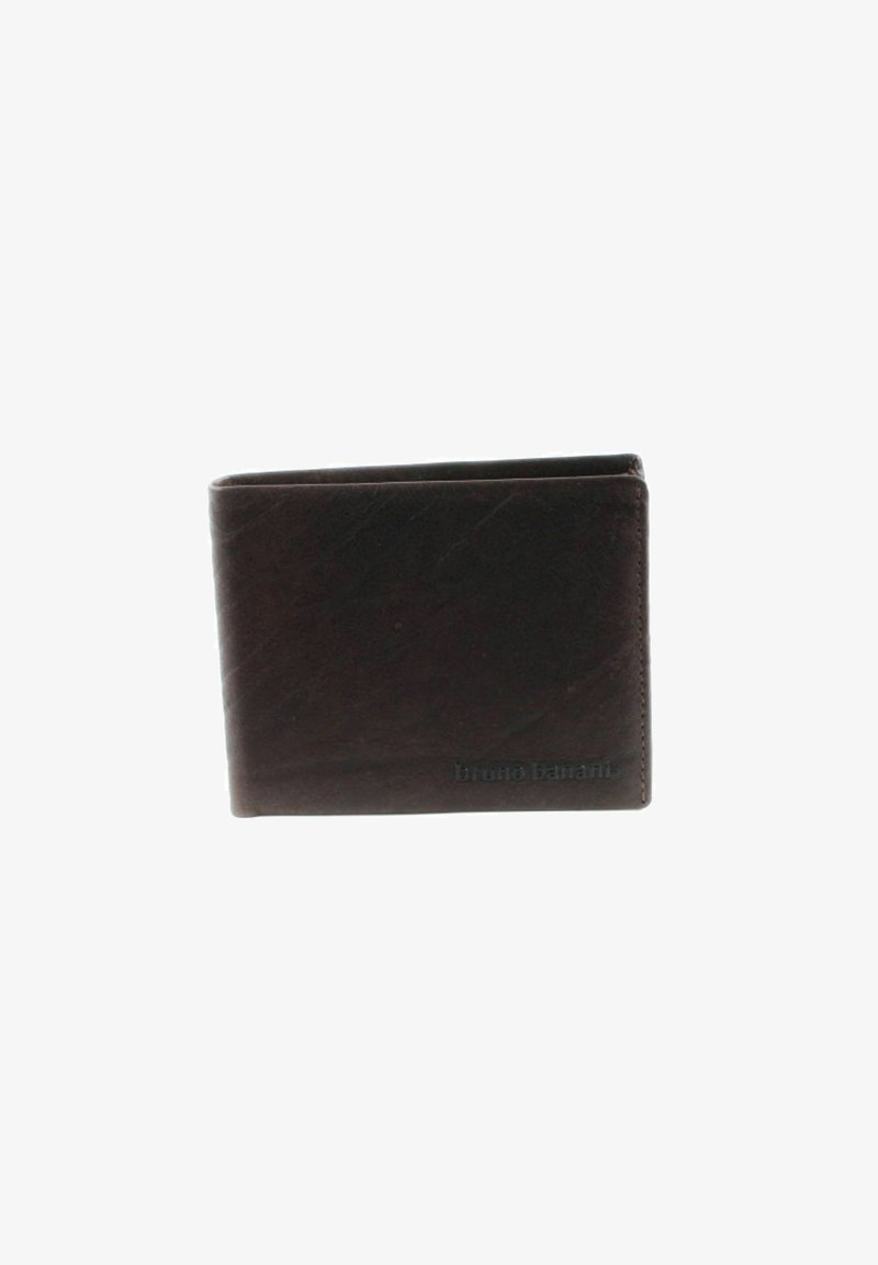 Brown leather wallet with a minimalist design, featuring a smooth texture and embossed "bruno banani" logo on the front.