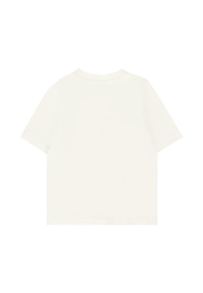 T-shirt a maniche corte con scollo tondo in bianco sporco. Realizzata in tessuto morbido con design semplice e vestibilità rilassata. Nessun logo o motivo visibile.