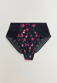 Tengerés alsó, magas derékú, pink virágmintás, csipke díszítéssel az oldalán és strukturált textil panellel.