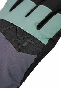 Außenhandschuh mit schwarzem Grundton und teal- sowie lilafarbenen Akzenten. Hergestellt aus weichem Stoff mit strukturiertem Griff und Logodetail.