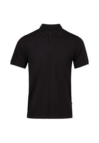 Zwart polo shirt van een katoenmengsel, met een klassieke kraag, een drieknopen sluiting, korte mouwen en een klein logo op de borst.