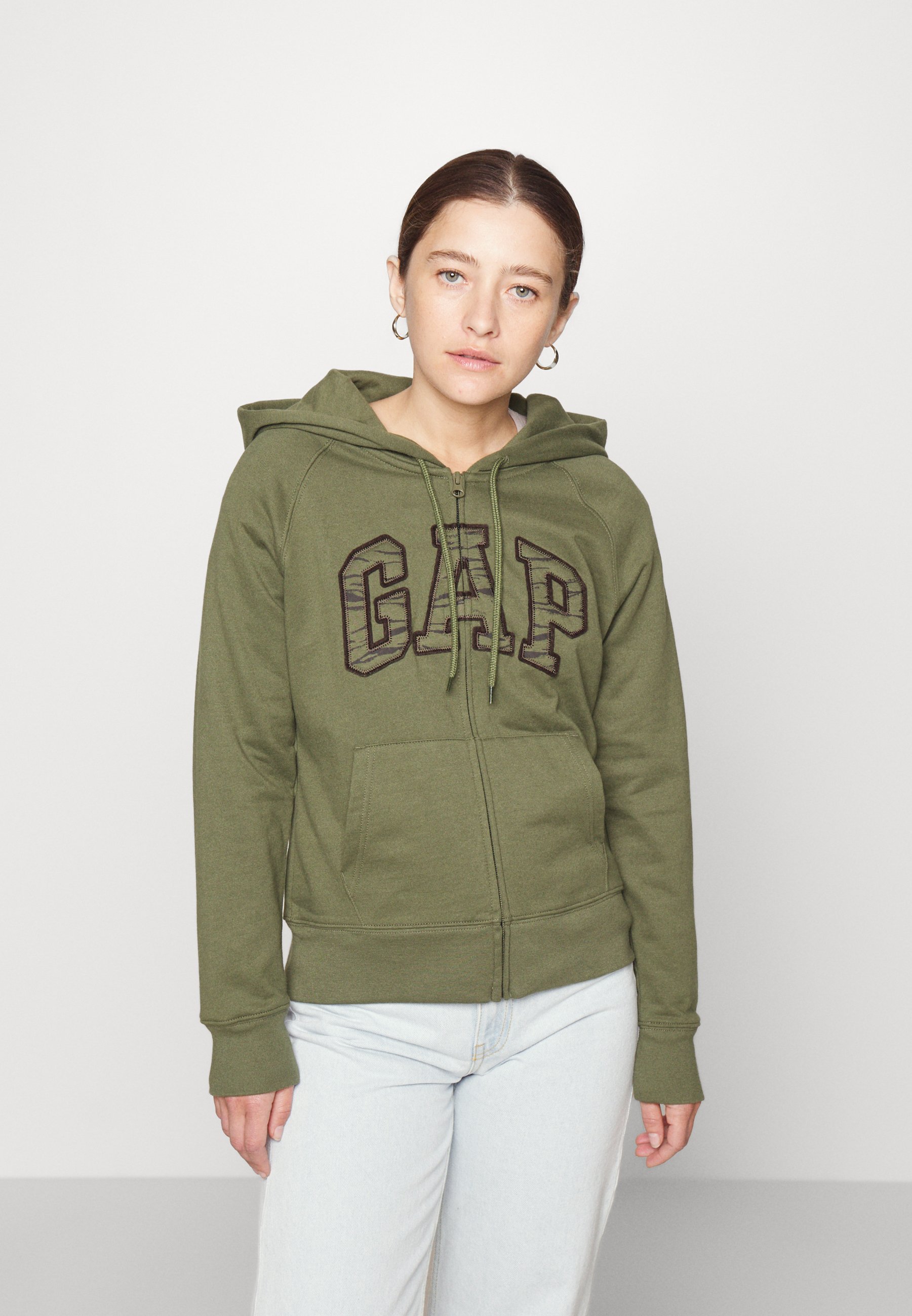 GAP Petite Zip-up sweatshirt - dark green - Zalando.ie