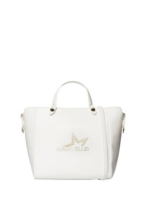 Borsa bianca con due manici e tracolla removibile, con logo Marc Ellis dorato e disegno a stella sul davanti.
