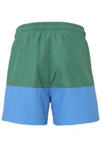 Gröna och blå färgblockerande shorts med elastisk midja. Tillverkade av lättviktsmaterial, med en mjuk textur och sydda kanter.