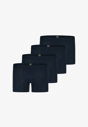 Navy blue cotton boxer briefs in a pack of four, featuring a solid color, elastic waistband, and a fitted design.