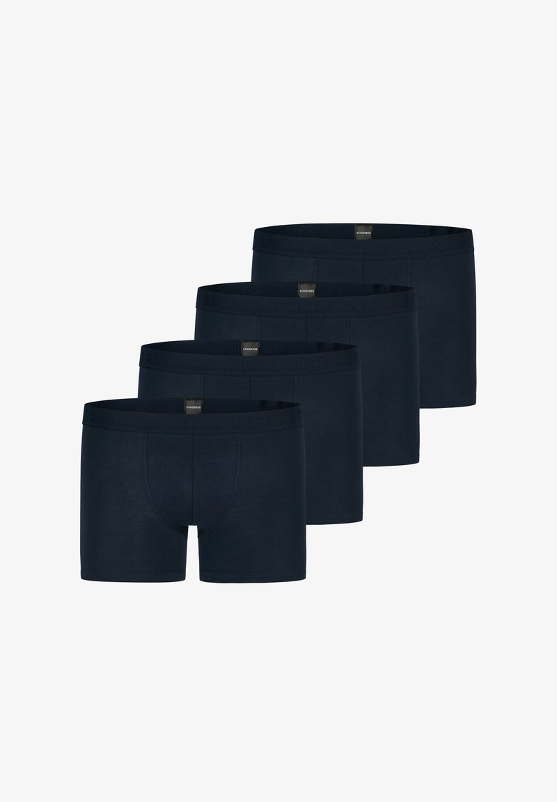 Boxer-briefs en coton bleu marine vendus par lot de quatre, avec une couleur unie, une taille élastique et un design ajusté.