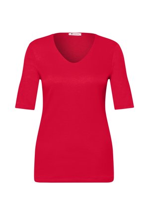 Street One, BASIC T-SHIRT WITH V-NECK IN A SOLID COLOR - T-shirt basic - salsa red