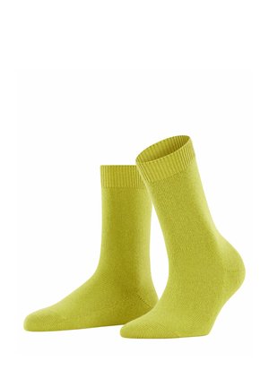 Grünes Sockenduo mit gerippten Bündchen, nahtlosem Fußbereich und glatter Textur. Leichtes Material, geeignet für den täglichen Gebrauch.