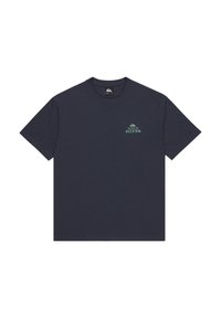 Námořnická modrá tričko Quiksilver s malým tyrkysovým logem a textem na levém hrudníku, krátké rukávy a kulatý výstřih.