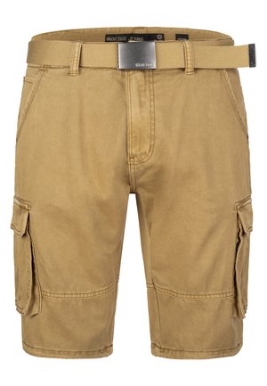 Beige cargo shorts lavet af bomuld, med et vævet bælte, sidelommer og dobbeltsyede sømme for holdbarhed.