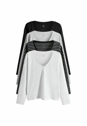 REGULAR FIT - 4 PACK LOW V-NECK  - Top s dlouhým rukávem - black grey white stripe