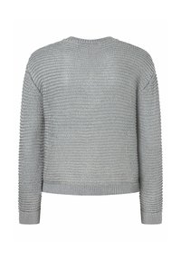 Grauer Strickpullover mit strukturiertem Design, Rundhalsausschnitt und gerippten Bündchen. Bietet eine lockere Passform und besteht aus weichem, atmungsaktivem Material.