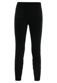 Leggings en velours noir avec une texture lisse, une coupe slim et une taille élastique, sans motifs visibles ni éléments en métal.
