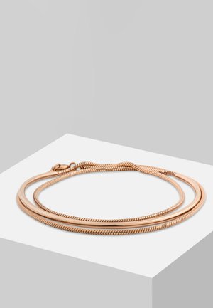Rose gold serpentine chain necklace with a smooth, flexible design, featuring multiple interwoven strands and a clasp closure.