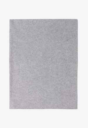 Grau Wolldecke, quadratische Form, weiche Textur, glatte Oberfläche, gleichmäßige Farbe, keine Muster oder Akzente. Geeignet für Wärme und Komfort.