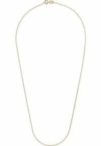 Guldplateret kæderekæde med et elegant, rundt leddesign, der har en klipslukning og en glat, reflekterende overflade.