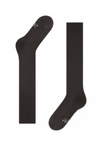 Schwarze Baumwollsocken mit einem gerippten Schaft und glatter Textur, mit einer Kennzeichnung für den linken und rechten Fuß auf den Sohlen.