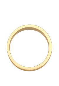 Auksinis žiedas su lygiu, blizgiu paviršiumi ir paprastu, išlenktu dizainu. Medžiaga atrodo blizgi ir turi vienodą spalvą per visą paviršių.