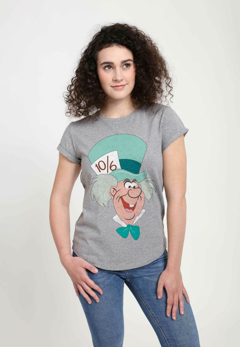 Henry Tiger DISNEY ALICE IN WONDERLAND MAD HATTER BIG FACE - Triko s potiskem - melange grey