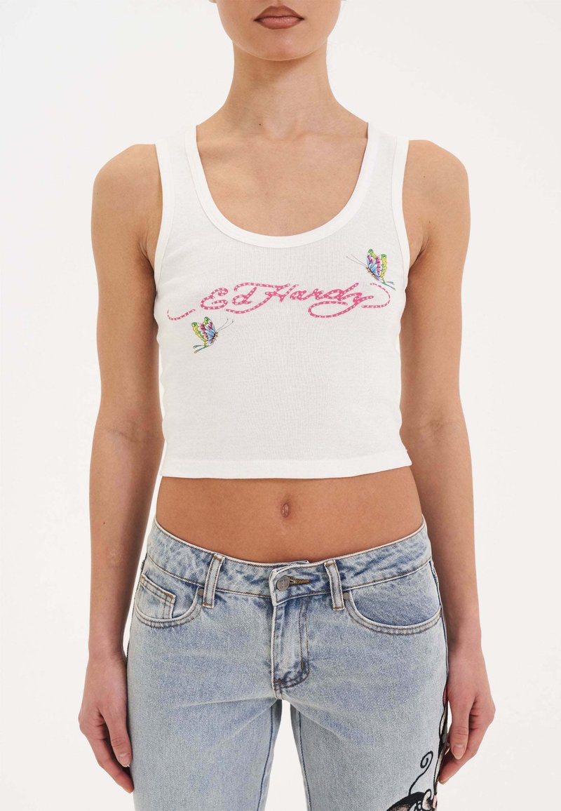 Ed Hardy PARTY RHINESTONE CROPPED - Top - white