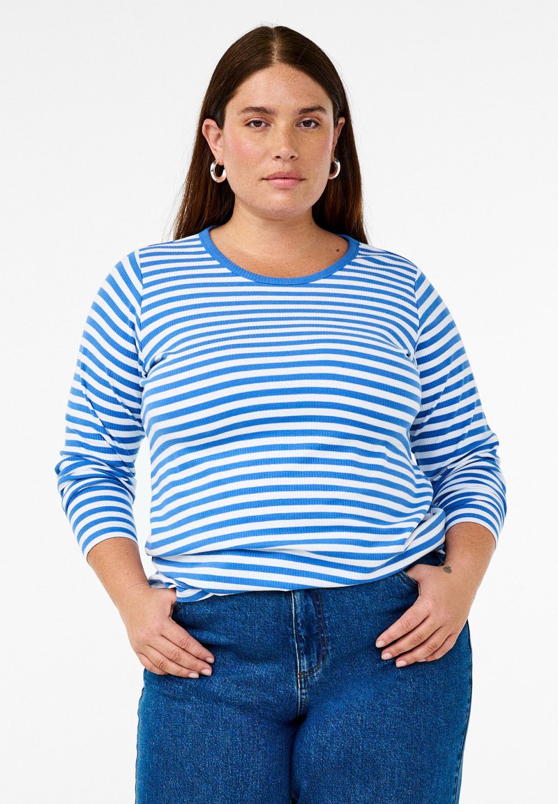 Zizzi GESTREIFTE - Pikkade varrukatega topp - b yonder white