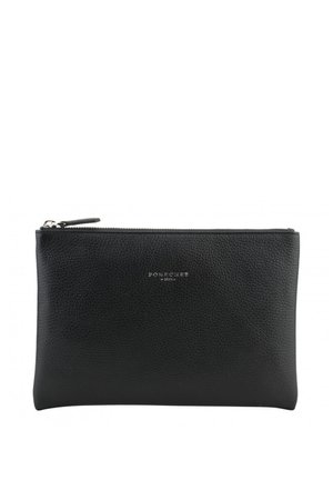 Pochette zippée en cuir texturé noir avec un logo argenté « Four pocket 1903 » centré à l'avant.