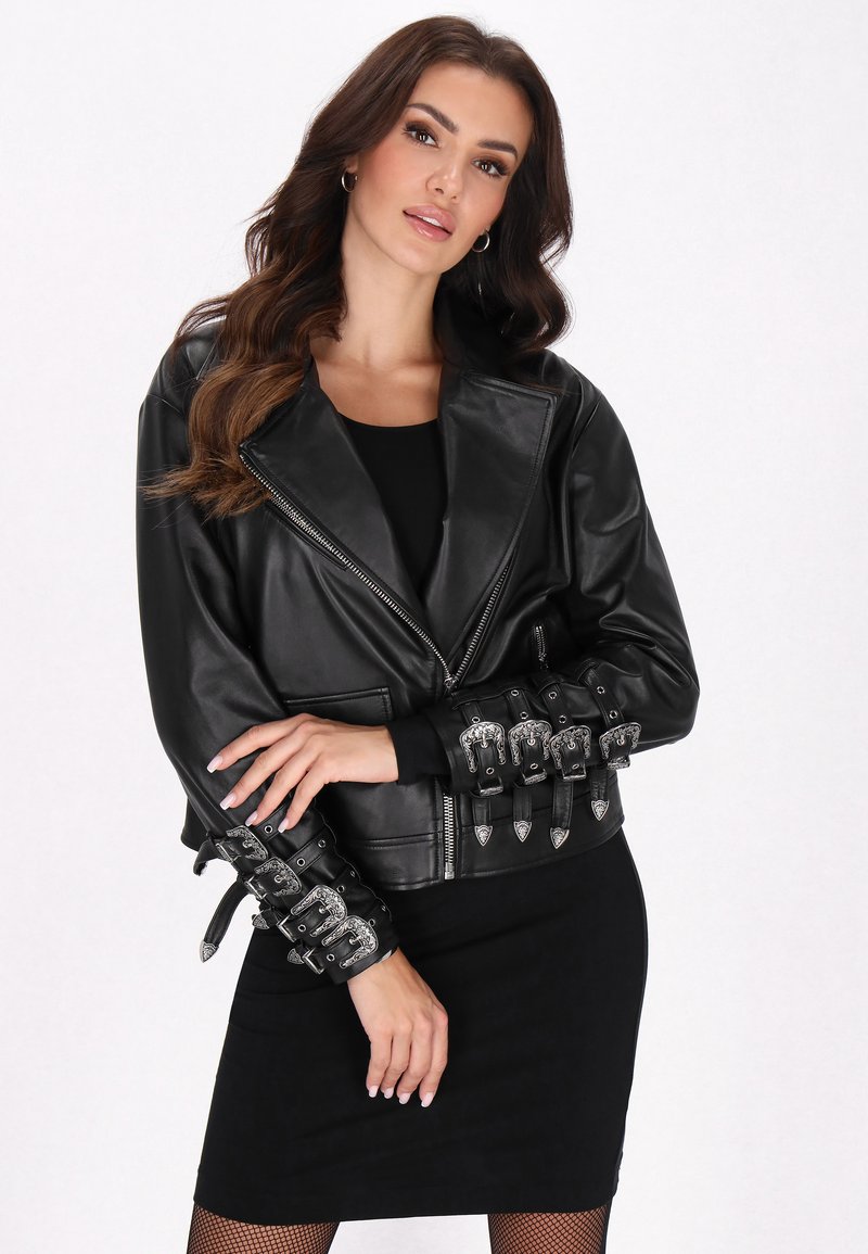 faina Leren jas - black