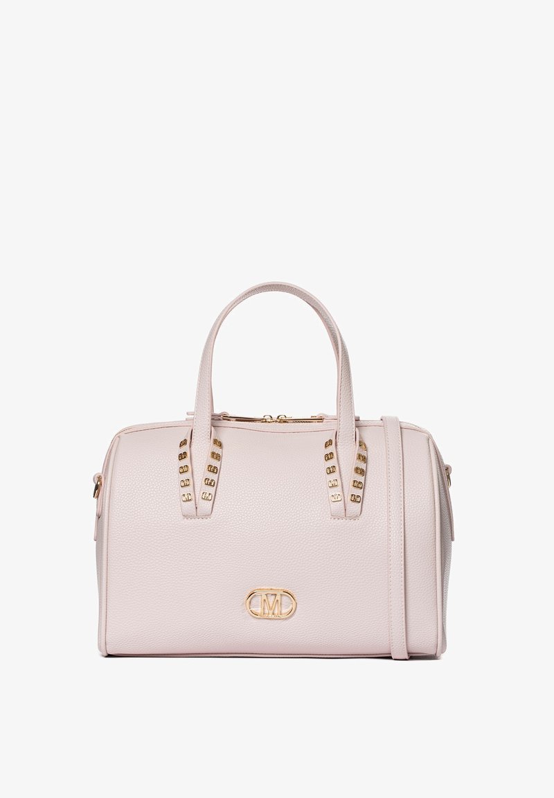Borsa a mano rosa chiaro in pelle testurizzata. Caratterizzata da dettagli in metallo dorato, doppi manici superiori e tracolla rimovibile.