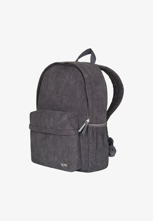 Šedý kordurový batoh s zaobleným vrchem, přední kapsou, šedými zipovými detaily a nastavitelnými popruhy. Na dolní části přední strany se nachází logo.