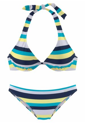 SET BÜGEL - Bikini - marine gelb gestreift
