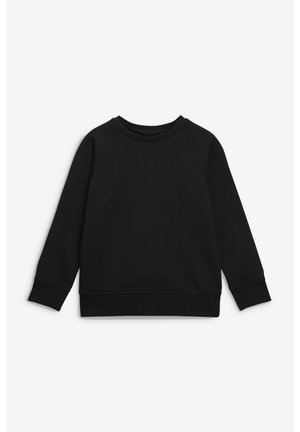 Sweat-shirt noir à manches longues avec encolure ras-du-cou, poignets et ourlet côtelés, présenté à plat sur un fond blanc.