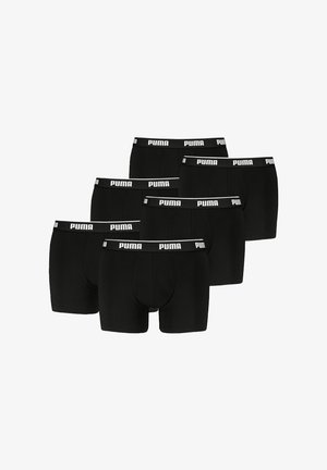 Schwarze Boxershorts mit einem weißen Puma-Bund. Sechs Paare präsentiert, mit einer figurbetonten Form und weichem Stoff.