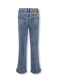 Vid jeans i ljusblå denim med midjemått som sitter mitt på, två bakfickor och en lätt blekt struktur med sömsdetaljer.