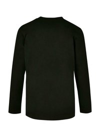 Camiseta de manga larga negra de algodón, con cuello redondo y un diseño liso, con dobladillo recto y puños ajustados.
