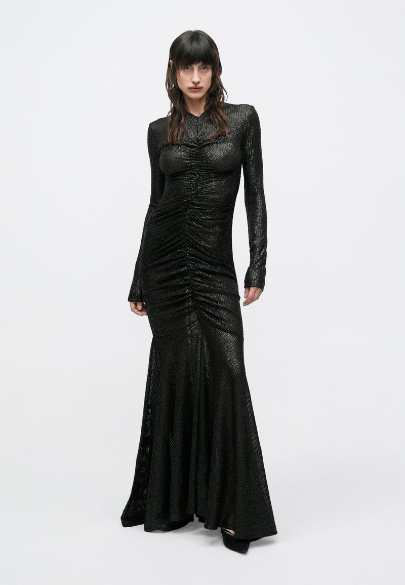 long sleeve black fishtail dress Norma Kamali Black Long Sleeve Turtle x Mermaid Fishtail Gown – IndigoStyle  Vintage main image 1
