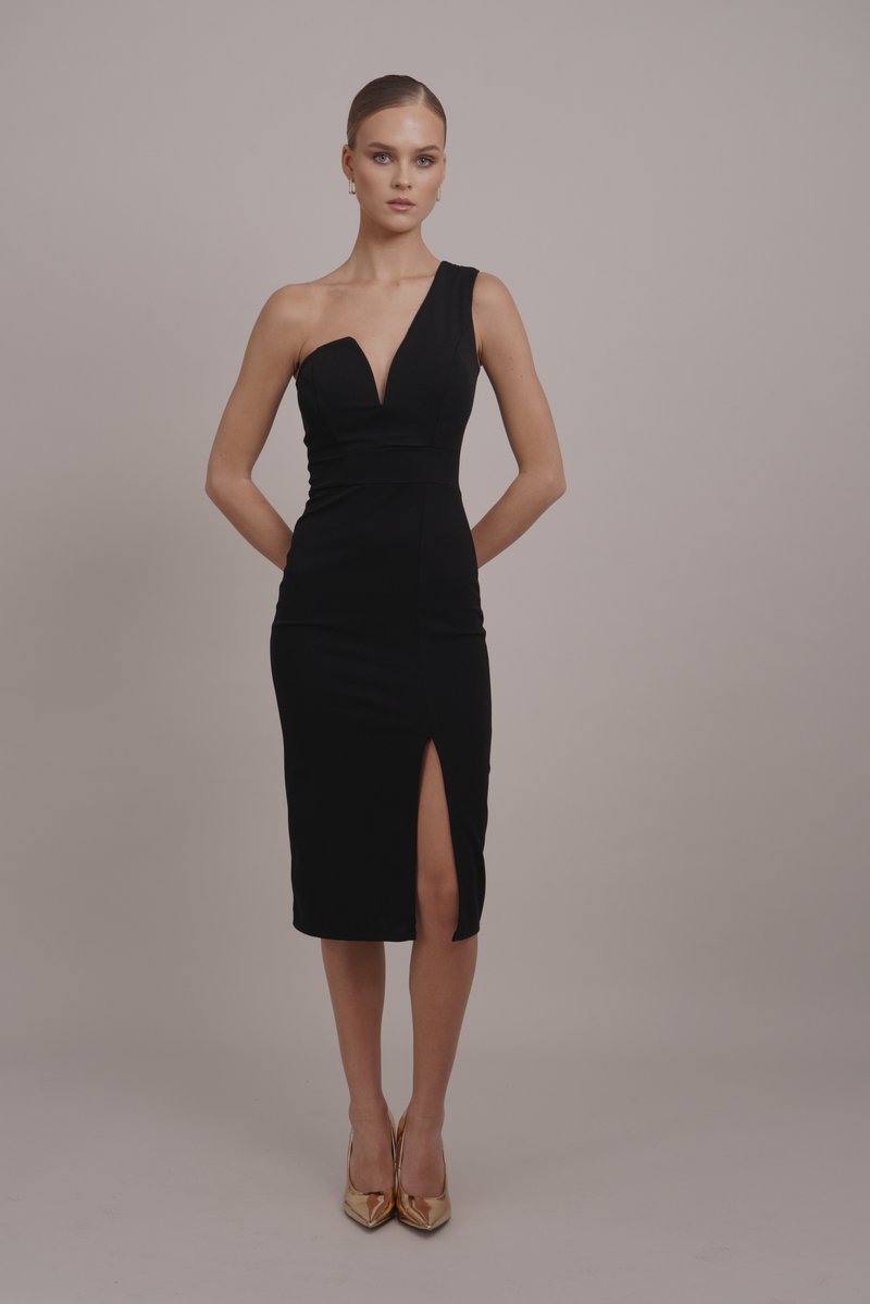 WAL G. - GIGI ONE SHOULDER MIDI DRESS - Koktailové šaty/večierkové šaty - black, Zväčšiť