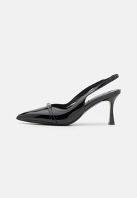 Escarpins Karl Lagerfeld En Cuir Noir - Talons Aiguilles Métal Chromé, Pointure 38, Occasion