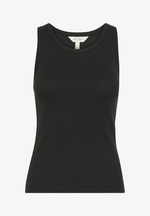 Mustmust rõngas kaelusega must top, millel on liibuv disain ja varrukadeta. Valmistatud siledast, venivast kangast.