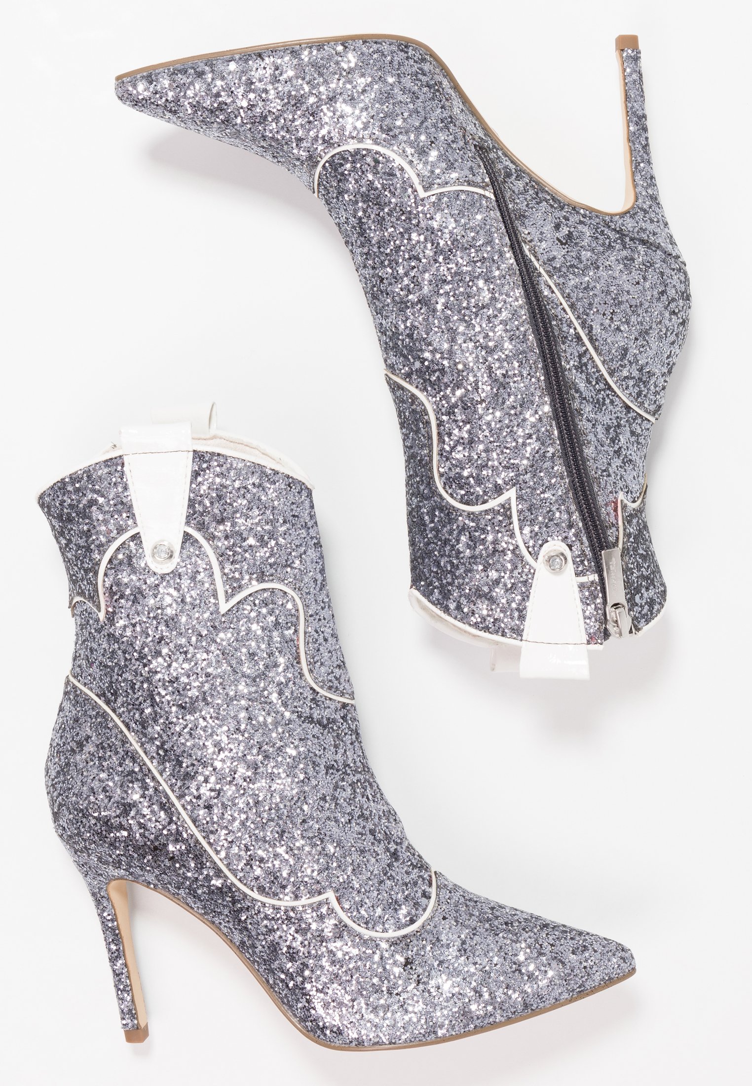 Enkellaarsjes met hoge hak silver glam Enkellaarsjes met hoge hak silver glam