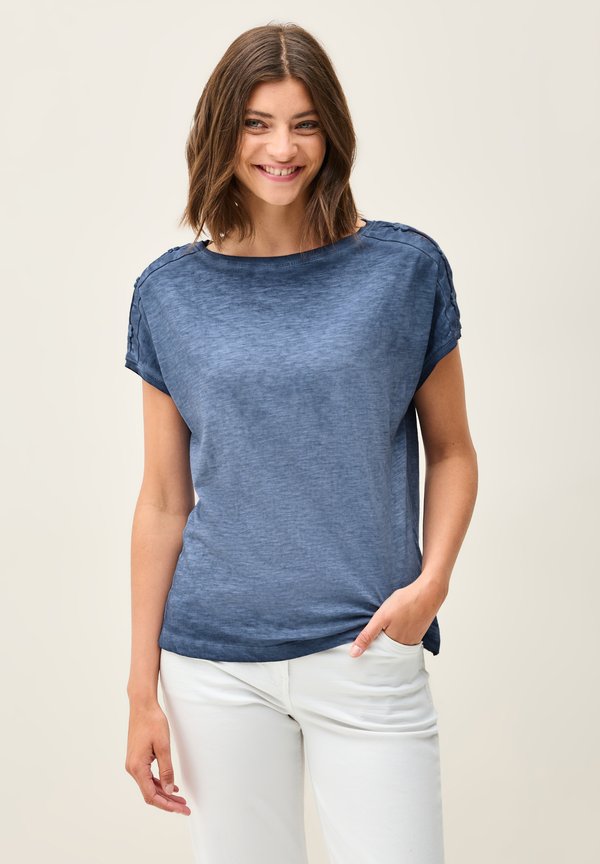 MIT KNOPFDETAIL - T-Shirt print - blau