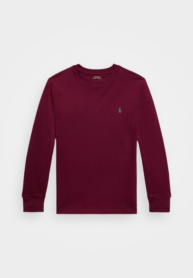 Μπορντό μακρυμάνικο πουκάμισο από βαμβάκι, με στρογγυλή λαιμόκοψη και μικρό πράσινο κεντημένο λογότυπο στο αριστερό στήθος, με ελαστικές μανσέτες.