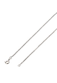 Sølv kædanne med rektangulære led, glat tekstur og en krabbe-lås. Længden giver alsidighed i styling.