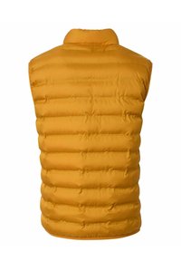 Ärmellose Steppweste in senfgelb. Mit gestepptem Muster, hohem Kragen und glattem Stoffgefühl. Leichtes Design zum Layering.
