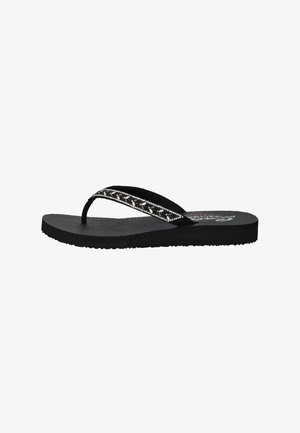 Zwarte flip-flops met een gestructureerde zool, slanke banden versierd met metalen kralen en een gevormde voetbed voor comfort.