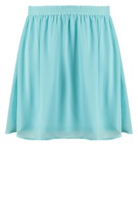 Gonna blu chiaro fino al ginocchio con un cinturino elastico e una silhouette leggermente svasata e liscia.
