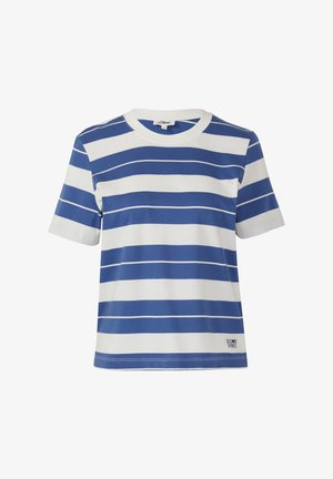 Gestreept T-shirt met korte mouwen in blauw en wit, met een ronde hals en een 'Good Vibes' logo op de lagere voorkant aan de linkerkant. Zachte katoenen stof.