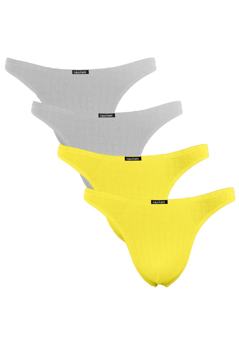 Fabio Farini 4ER PACK HERREN STRING TANGA ENG ANLIEGEND STRETCH - Slip - grau/gelb